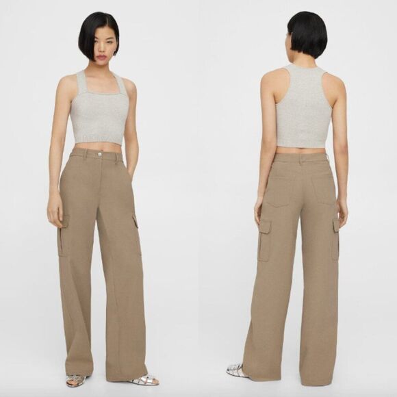 NWT Theory Bark tan nude neutral Neoteric Twill wide leg cotton Cargo Pants - Picture 1 of 6